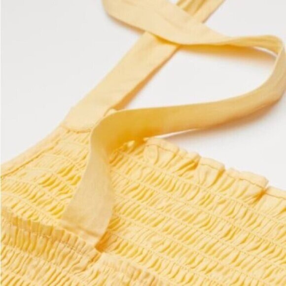H&M Light Yellow Smocked Crop Top Bow 100% Cotton Ruffle Trim Women's Size XL - Picture 2 of 9